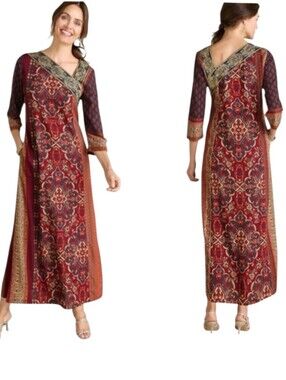Soft Surroundings Cindra Asymetrical Neckline Exotic Orange Multi Floral Dress